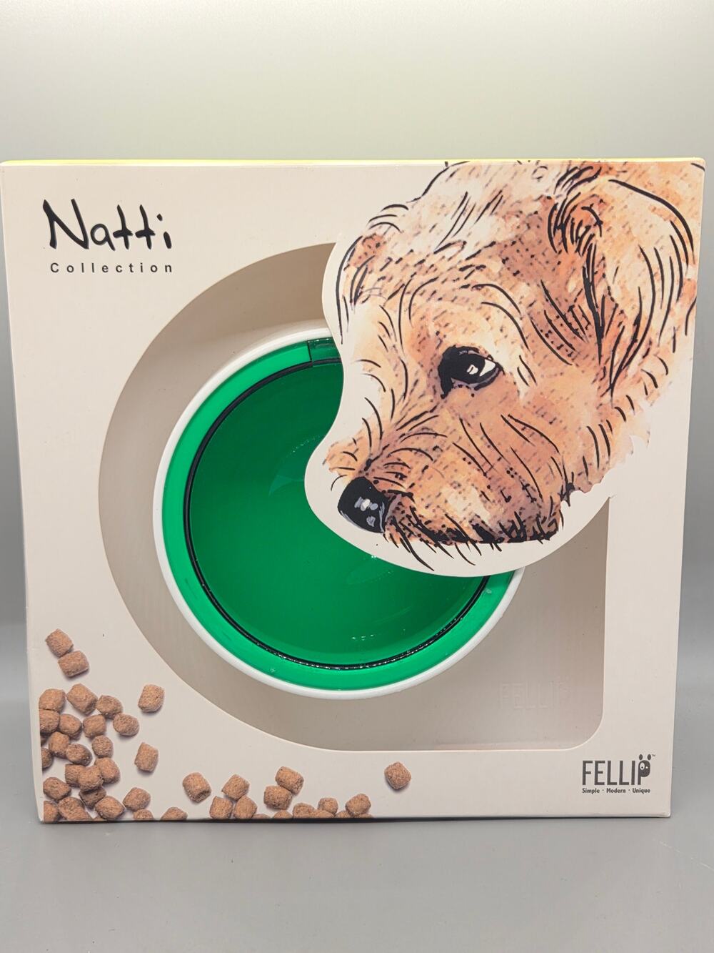Fellip Natti Collection Non-Slip Pet Bowl Green, Removable Inner Bowl, Small Dog